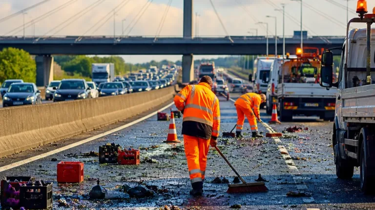 Glasladung auf A1 bei Köln-Niehl verteilt – Aufräumarbeiten dauern bis zum Abend