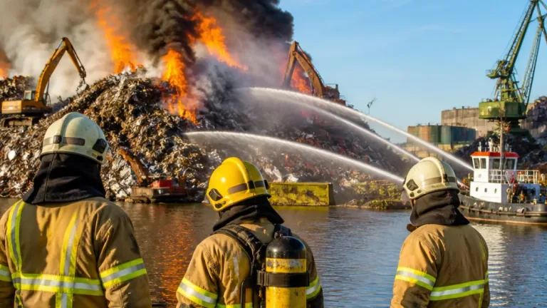 Großbrand auf Schrottinsel: 10.000 m³ Schrott in Duisburg brennen, Lage unter Kontrolle