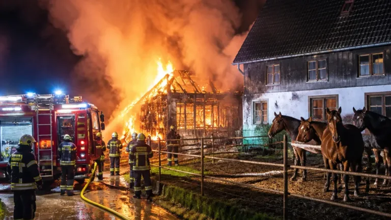 Großbrand bei Blaubeuren: Stall in Flammen, hoher Schaden und gerettete Pferde