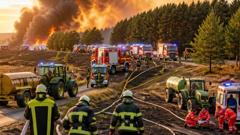 Großbrand bei Eppelborn: Mehr als 100 Einsatzkräfte kämpfen, zwei Feuerwehrleute verletzt