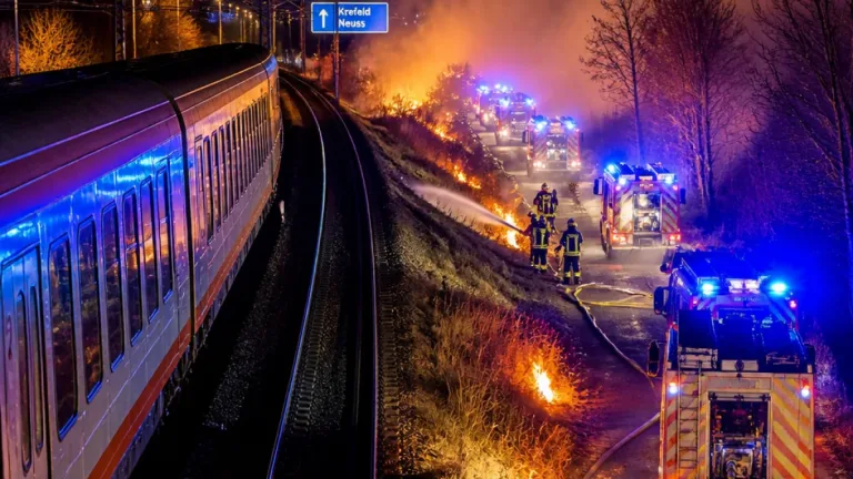 Großbrand entlang der Bahnstrecke: Einschränkungen zwischen Neuss und Krefeld treffen Krefeld