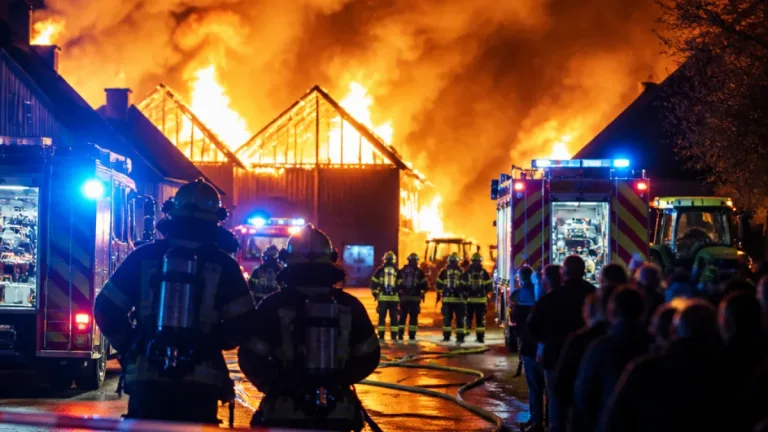 Großbrand in Ottershofen: Zwei Ställe zerstört, mehrere Feuerwehrleute verletzt