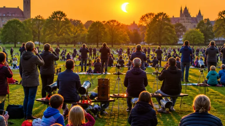 Hunderte beobachten partielle Sonnenfinsternis über Potsdam auf Habichtwiese und in Babelsberg