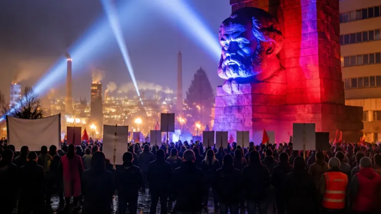 IG Metall inszeniert Lichtaktion am Karl-Marx-Monument: Appell für Industrie und Arbeitsplätze