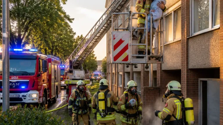 Kellerbrand in der Feldstraße: Feuerwehr rettet Baby per Drehleiter in Neumünster