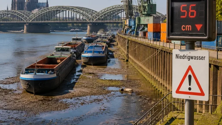 Köln: Rhein-Pegel erreicht historischen Tiefststand – Folgen für Schifffahrt und Alltag
