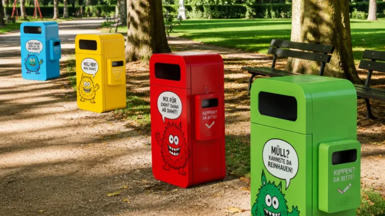 Mönchengladbach testet bunte Mülleimer im Volksgarten gegen Vandalismus und Gerüche