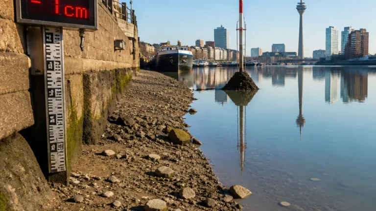 Niedrigwasser erreicht historischen Tiefpunkt: Rhein-Pegel in Düsseldorf erstmals negativ