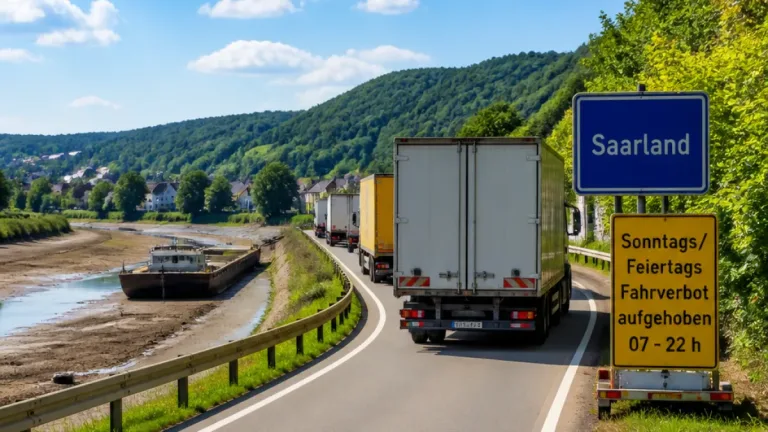 Saarland hebt Sonn- und Feiertagsfahrverbot für bestimmte Lkw aufgrund von Niedrigwasser vorübergehend auf