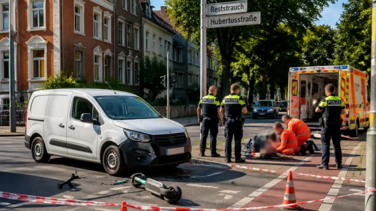 Schwerer Unfall in Mönchengladbach: E‑Scooter kollidiert mit Kleintransporter