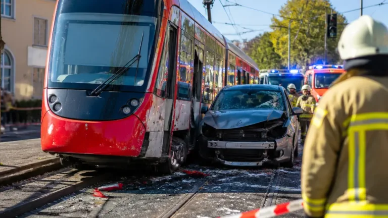 Straßenbahn entgleist nach Zusammenstoß mit Auto in Erfurt-Am Urbicher Kreuz