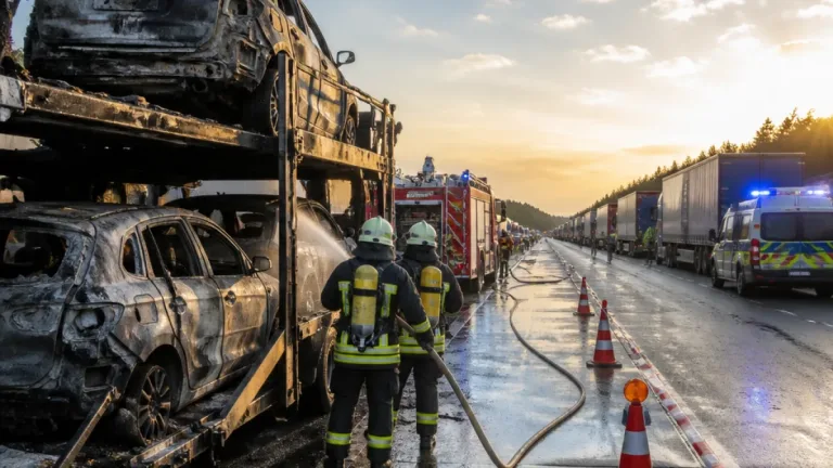 Tödlicher Unfall auf A15 bei Cottbus nach Lkw-Brand: Ein Mensch stirbt, Autobahn lange gesperrt