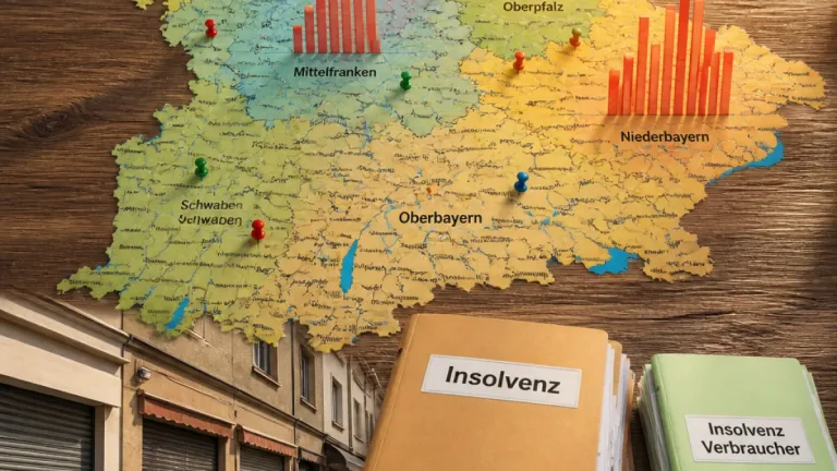 Unternehmenspleiten ziehen an, Verbraucherinsolvenzen sinken: Bayern mit deutlichen regionalen Unterschieden