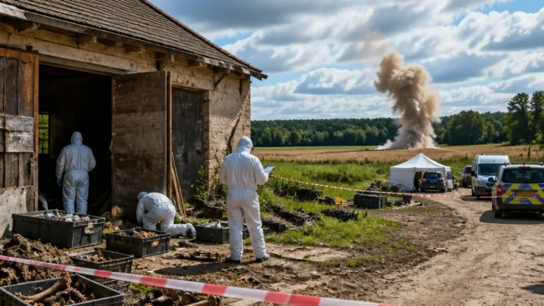 Untersuchung von Knochenfunden und kontrollierte Sprengung auf Gehöft in Mahlenzien