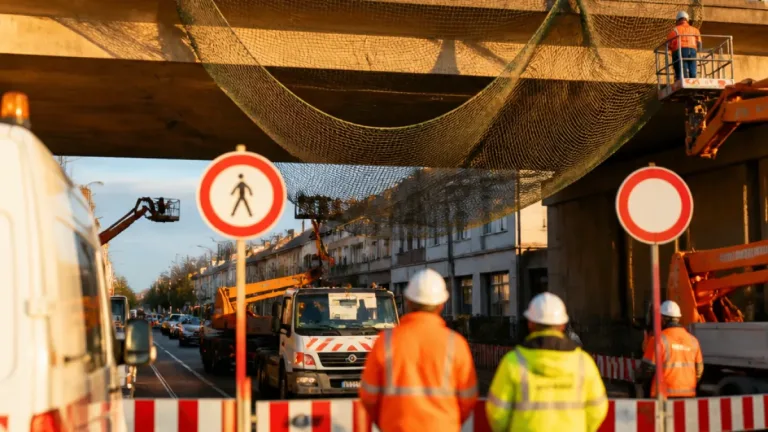 Vollsperrung auf der Hattinger Straße: Gelsenkirchen wegen herabhängendem Sicherungsnetz blockiert
