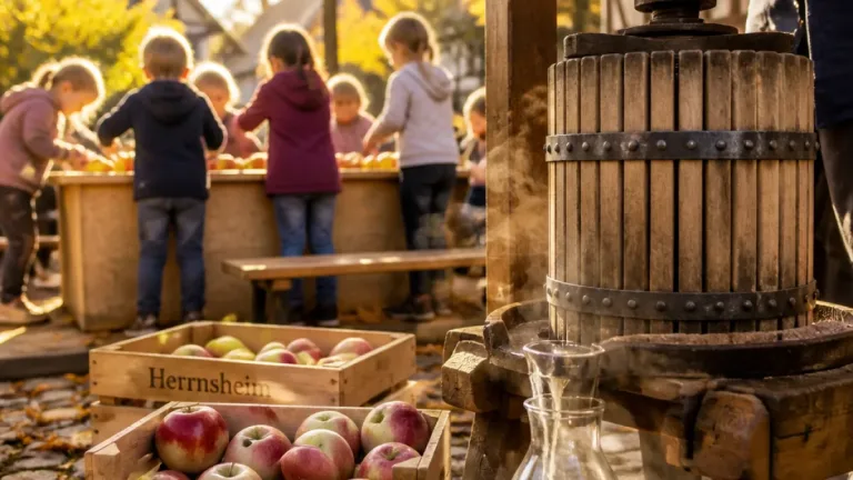 Worms: Kinder lernen Tradition beim Keltern im Jugendhandwerkerdorf