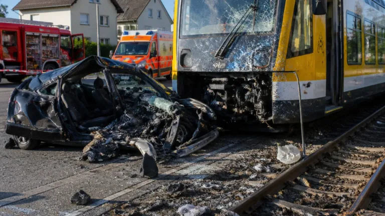 Zug der Strohgäubahn kollidiert bei Ludwigsburg mit Auto – Strecke stundenlang gesperrt