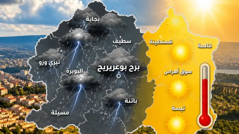 الديوان الوطني للأرصاد يحذر من أمطار رعدية وموجة حر تشمل برج بوعريريج ومدن شرقية وغربية