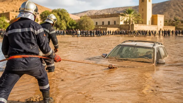 الحماية المدنية تنقذ شخصاً محاصراً بالمياه داخل سيارته ببلدية برج الحواس في جانت