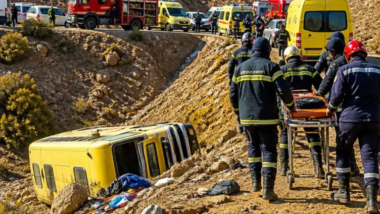 حادث مروّع قرب ابن زياد في قسنطينة يسفر عن وفاة 6 وإصابة 18 بعد انقلاب حافلة عمال