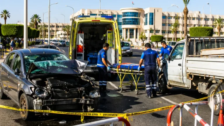 مصرع شخصين وإصابة أربعة في تصادم بين ملاكي ونصف نقل بالحزام الأخضر بمدينة السادات
