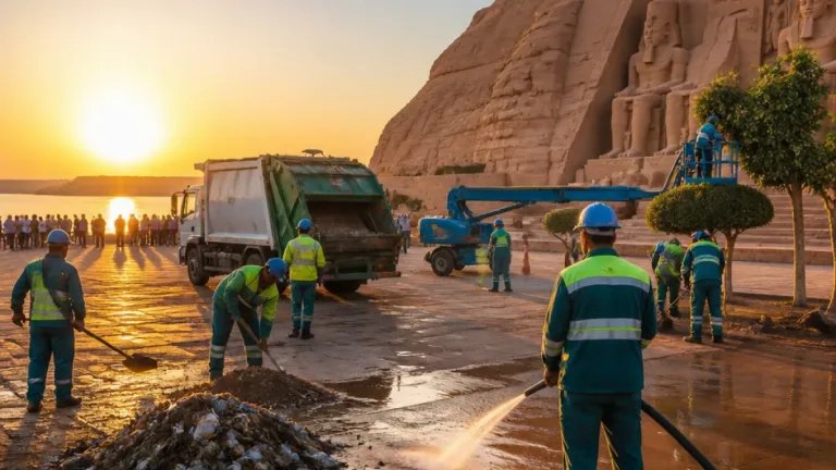 أسوان تكثف أعمال النظافة في أبو سمبل لتحسين المظهر والاستعداد لاستقبال الزوار