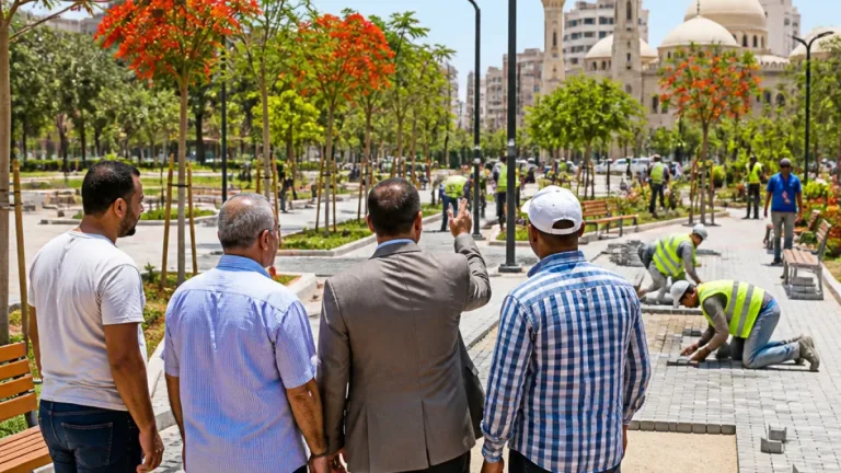متابعة ميدانية لأعمال تطوير حديقة مسجد النصر في المنصورة ضمن خطة تحسين جودة الحياة