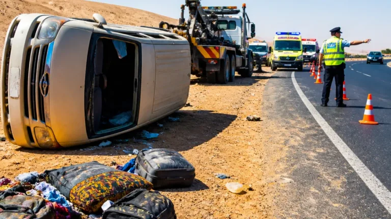 انقلاب ميكروباص بعد محور منفلوط الصحراوي يوقع 12 مصابًا ويرفع حركة الطريق