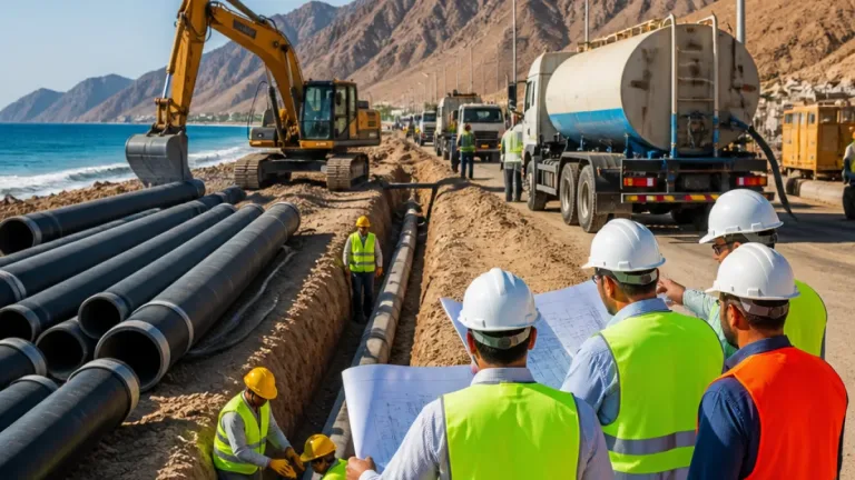 محافظ جنوب سيناء يتفقد تنفيذ خط مياه بطول 1500 متر لحل أزمة الشرب بنويبع