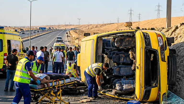 إصابة 17 طالبًا في انقلاب أتوبيس مدرسة بطريق السويس و«التعليم» تتابع حالتهم