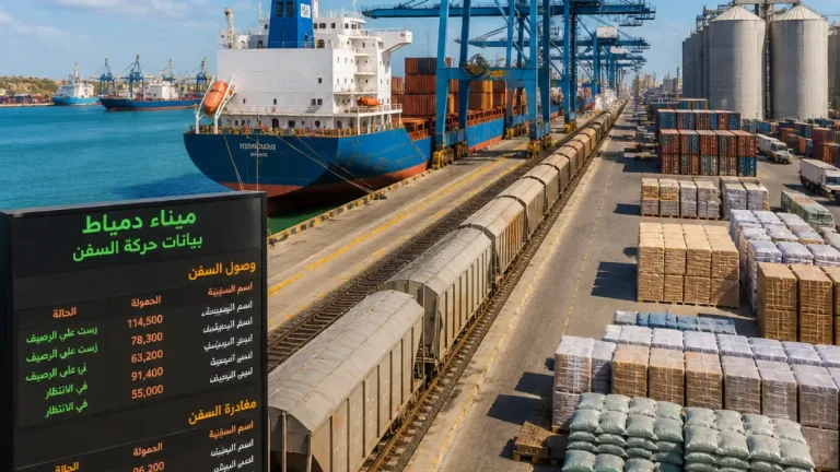 ميناء دمياط يستقبل 18 سفينة ويعلن حركة بضائع وحبوب منتظمة خلال 24 ساعة