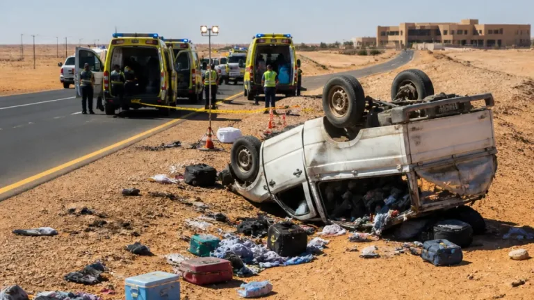 مصرع شخص وإصابة 19 في انقلاب سيارة ربع نقل على طريق أسوان–أبو سمبل
