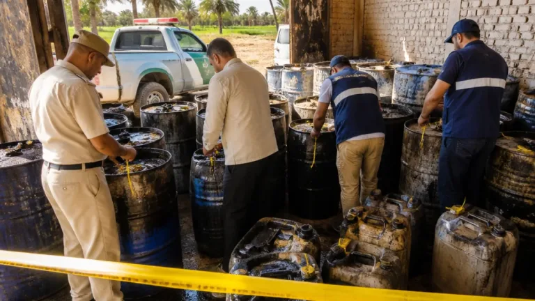 ضبط 2,500 لتر من زيوت السيارات المستعملة بقرية تُهَلّ في المنيا قبل طرحها بالسوق