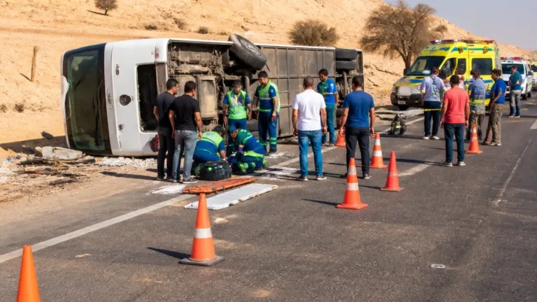 انقلاب أتوبيس على الطريق الصحراوي الشرقي بالمنيا يوقع 29 مصابًا وارتفاع المخاوف على السلامة الطرقية