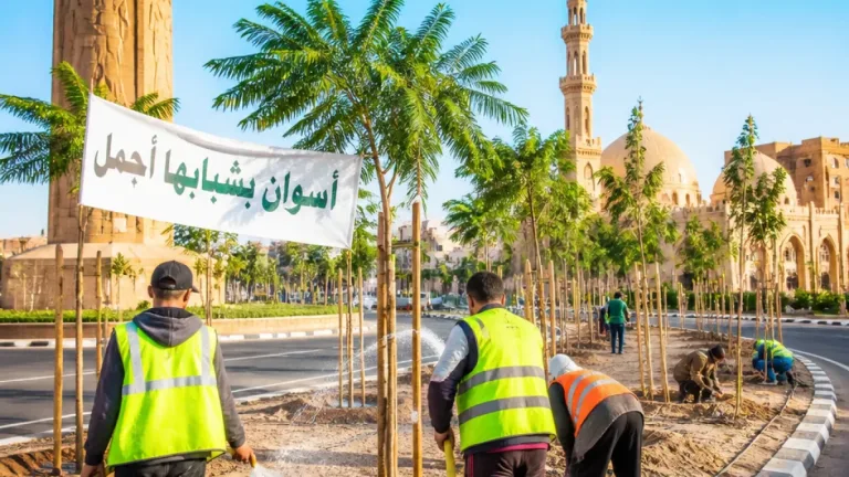 محافظة أسوان توسّع حملة تشجير الميادين والشوارع بمشاركة مجتمعية بعد زراعة 30 ألف شجرة
