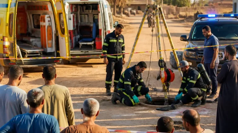 مصرع 3 عمال اختناقًا داخل بيارة صرف صحي بقرية 4 بحر البقر في الشرقية