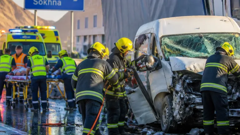 33 مصابًا في تصادم شاحنة بـ«مينى باص» لعمال على طريق السويس‑السخنة وإجراءات إسعاف واستجابة طارئة