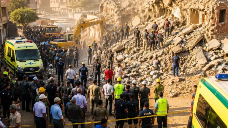 انهيار عقار من 4 طوابق بعزبة شاهين في المنيا وتكثيف جهود الإنقاذ ورفع الأنقاض