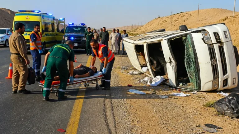 انقلاب ميكروباص على الصحراوي الغربي بالمنيا يقتل 4 سيدات ويصيب 13 آخرين