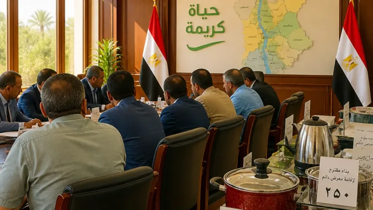 محافظ أسوان يتباحث مع وفد الإنتاج الحربى لاستكمال مشروعات "حياة كريمة" وإقامة معرض دائم للمنتجات