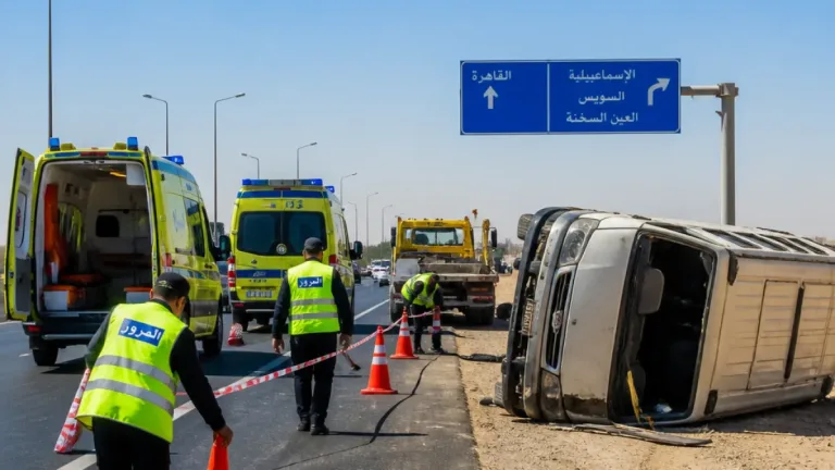 انقلاب ميكروباص على طريق الإسماعيلية الصحراوي يسبب إصابة 6 أشخاص وإجراءات معاينة بالنيابة