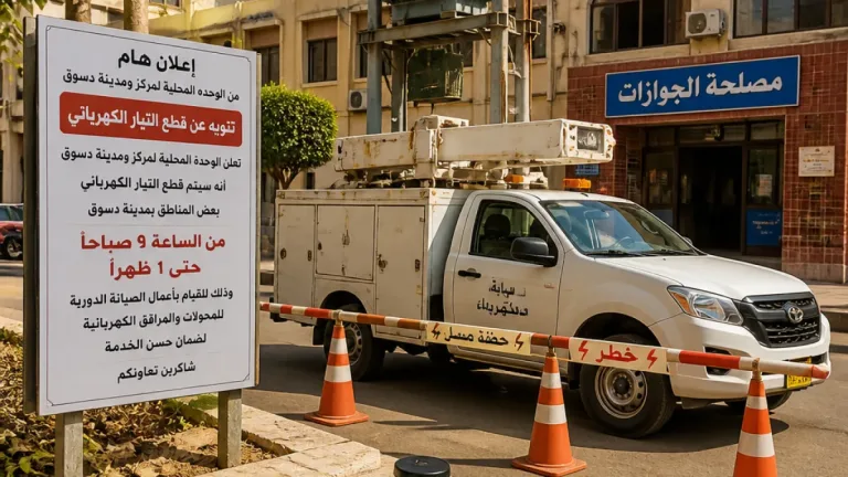 فصل مؤقت للكهرباء عن 6 مناطق في دسوق اليوم لإجراء أعمال صيانة دورية