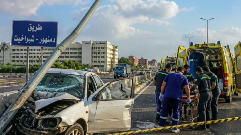 مصرع طفلة وإصابة 6 آخرين في تصادم سيارة بعمود كهرباء على طريق دمنهور–شبراخيت