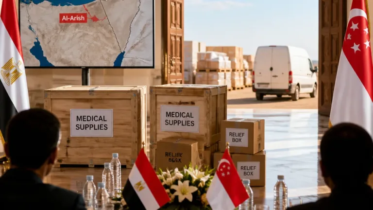 بحث إنشاء مركز لوجيستي وطبي في العريش لدعم غزة خلال لقاء مصري سنغافوري