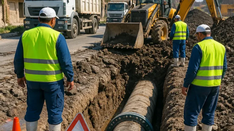 متابعة ميدانية لإصلاح خط مياه قطر 630 مم بمركز طوخ وتأثيره على أربعة قرى