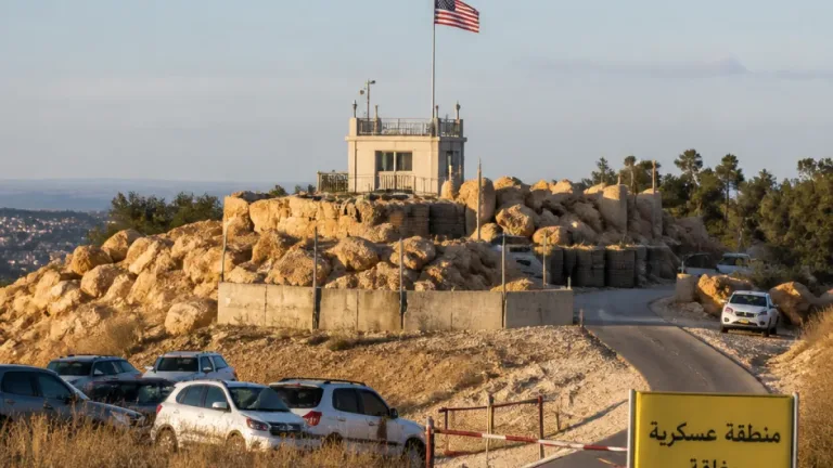 فلسطيني يحمل الجنسية الأميركية يرفع العلم الأمريكي فوق منزله في قُصرة استجابةً للحصار