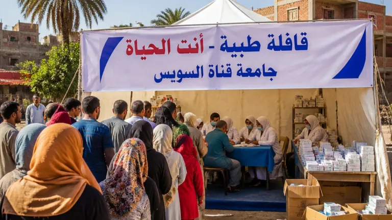 قافلة جامعة قناة السويس الطبية تخدم 660 مواطناً في قرية العمدة ضمن مبادرة «أنت الحياة»