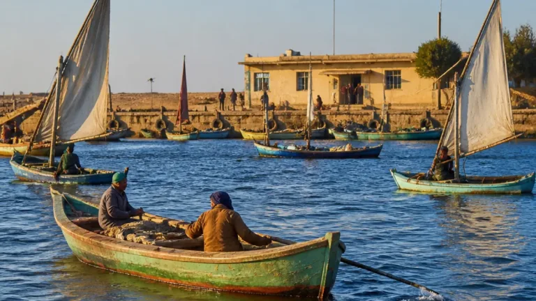 استئناف حركة مراكب الصيد في بحيرة البردويل بعد تحسن الأحوال الجوية