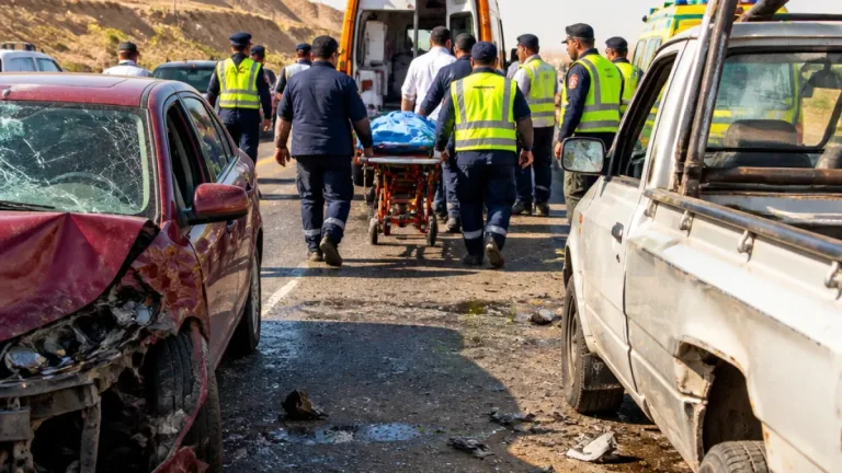 7 مصابين في تصادم بين ربع نقل وملاكي على الطريق الصحراوي الشرقي بالمنيا