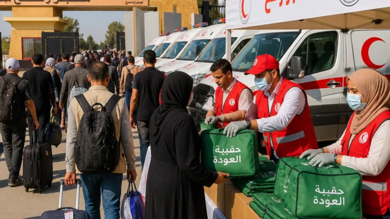 معبر رفح يستقبل الدفعة الـ74 من العائدين الفلسطينيين وتقديم خدمات طبية وإغاثية عند العبور